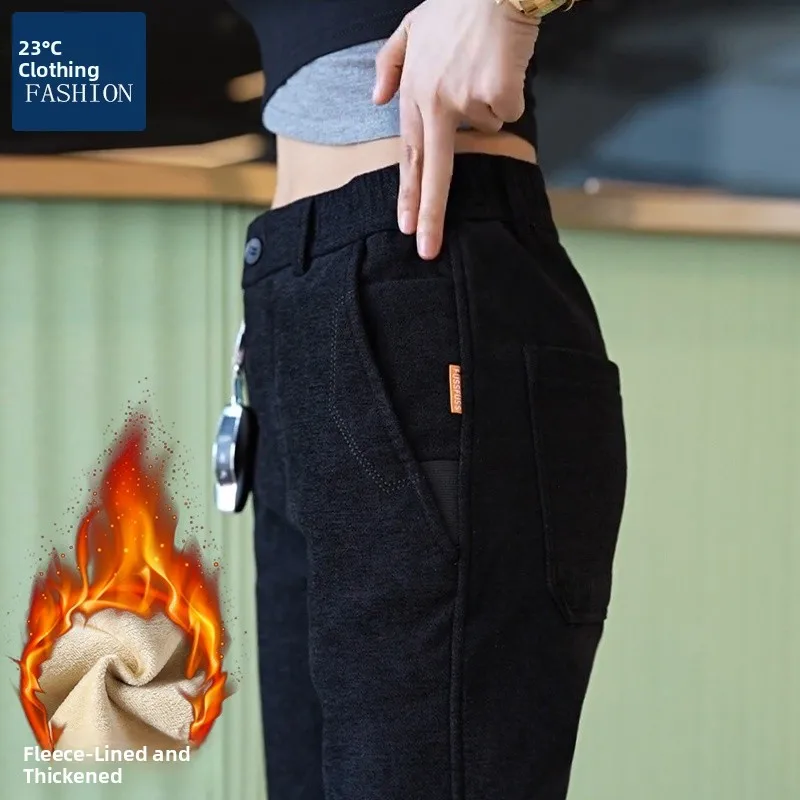 

Men's Winter Thi Chenille Casual Pants Bla Faionable Trendy Slim Busin Straight Long Trousers Polyester Fiber Warmth