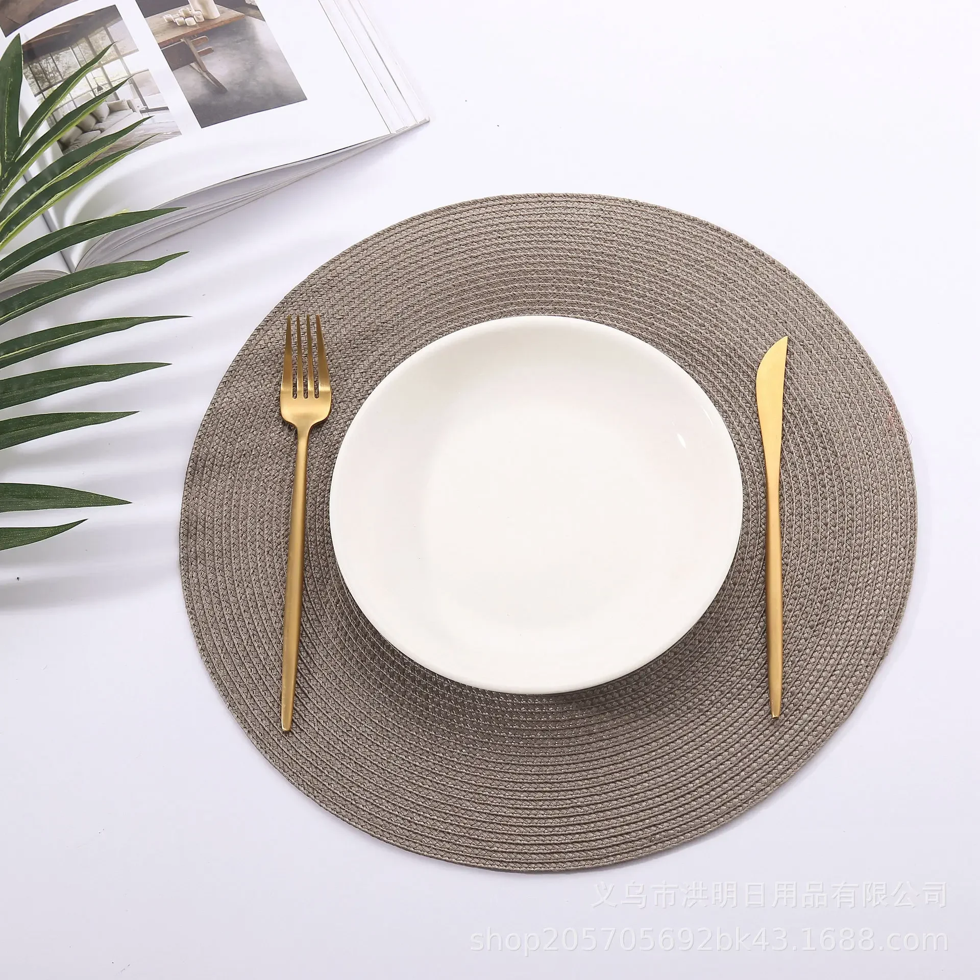 Round Woven Placemats PP Waterproof Dining Table Mat Non-Slip Napkin Disc Bowl Pads Drink Cup Coasters Kitchen Decoration