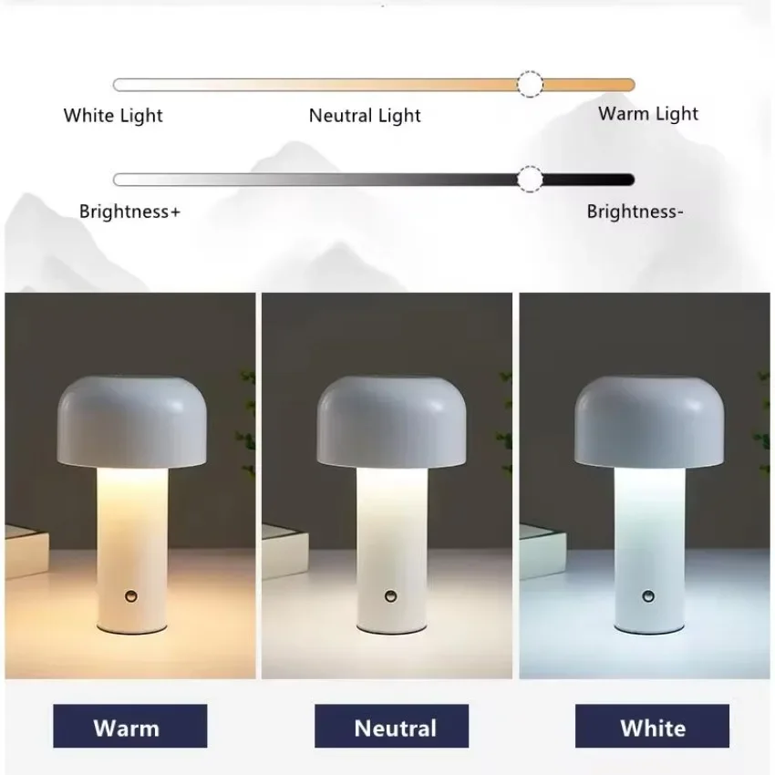 Mushroom Table Lamp Portable Italian Design Wireless Touch USB Rechargeable Decoration for Bedroom Desktop Night Light Desk Lamp