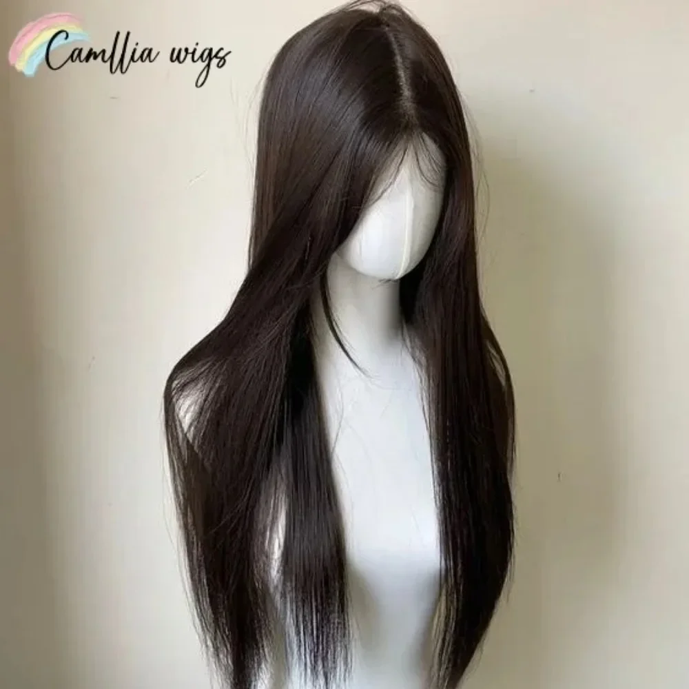 Camllia Black Wig with Bangs Long Straight Black Hair Lolita Wig for Women 24 Inch Headband Wig High Temperature Resistant Hair