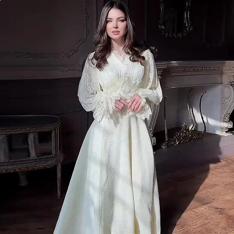 Elegant V Neck Slim Waist Puff Sleeve Dress Fairy Dresses Spring Summer