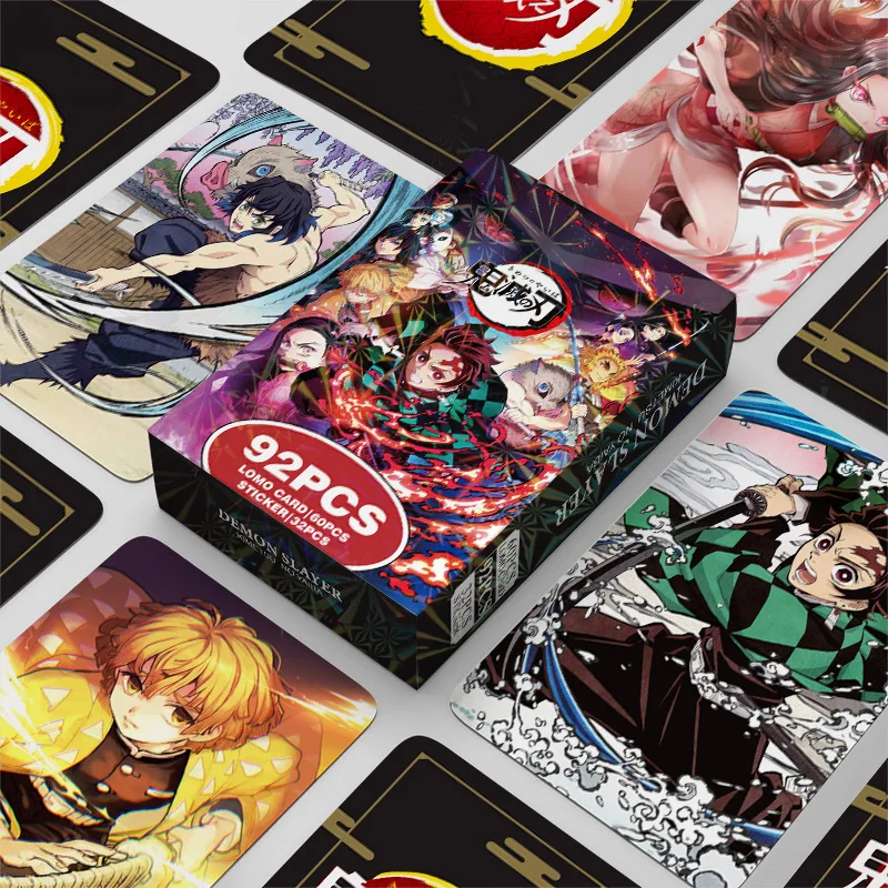 92Pcs/Set Demon Slayer Series High Quality Lomo Cards Tanjirou Nezuko Zenitsu Inosuke HD Printd Photocards And Stickers Gifts