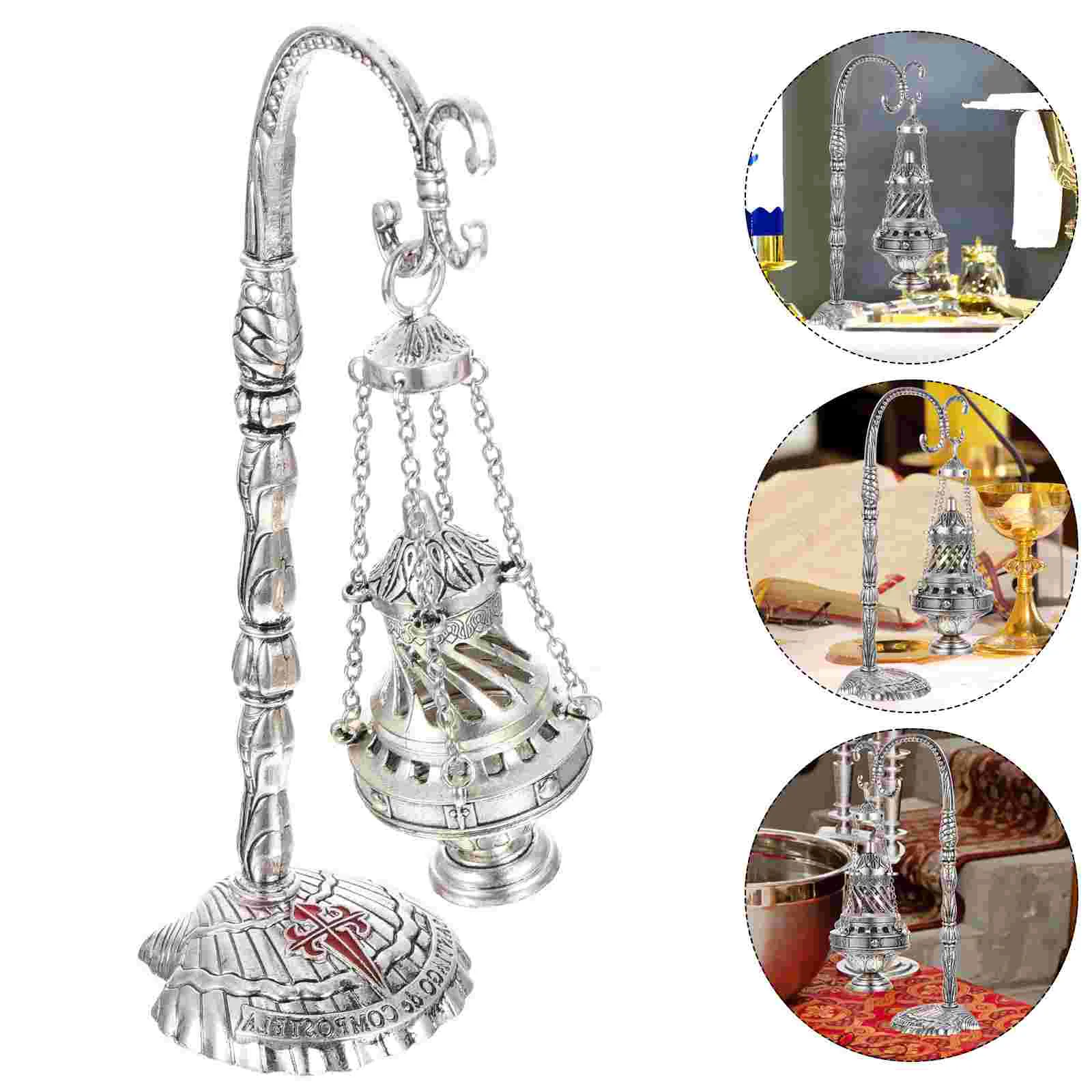 S/M/L Cross Censer Antique Carved Christian Church Incense Burner Religious Worship Utensils Relics Crafts Chapel Ornament Gift