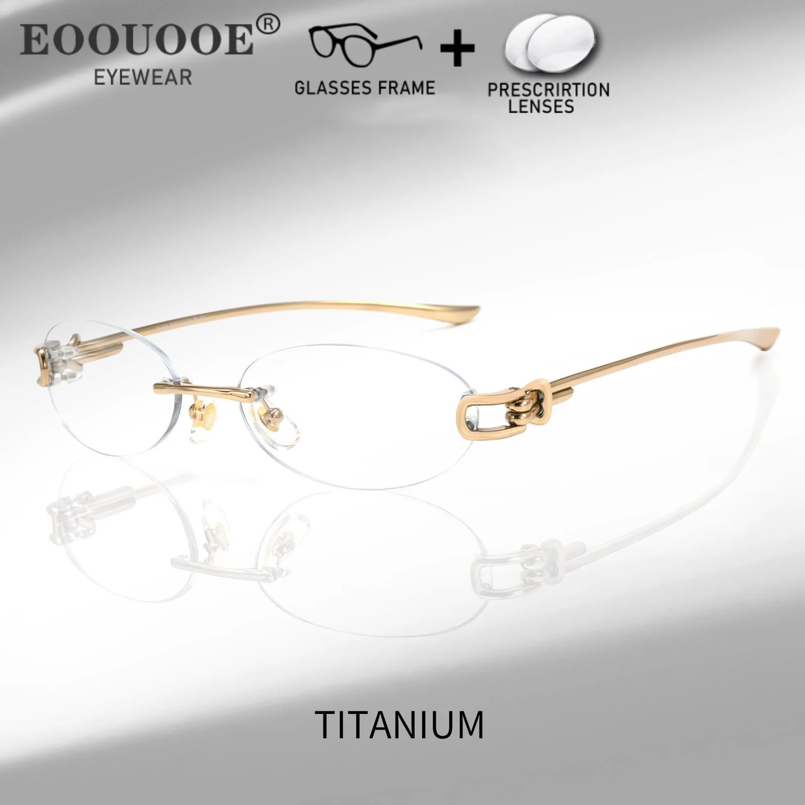 New Design Fashion Men Woman Rimless Glasses Ellipse Screw Rod Assembly Prescription Eyewear Myopia MR-8 Ultra Tough Lenses