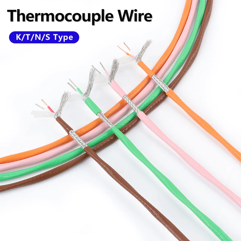 5/10/50m Thermocouple Wire FEP Insulation 2 Cores K T S N Type Shielded Line High Temperature Measuring Compensation Cable