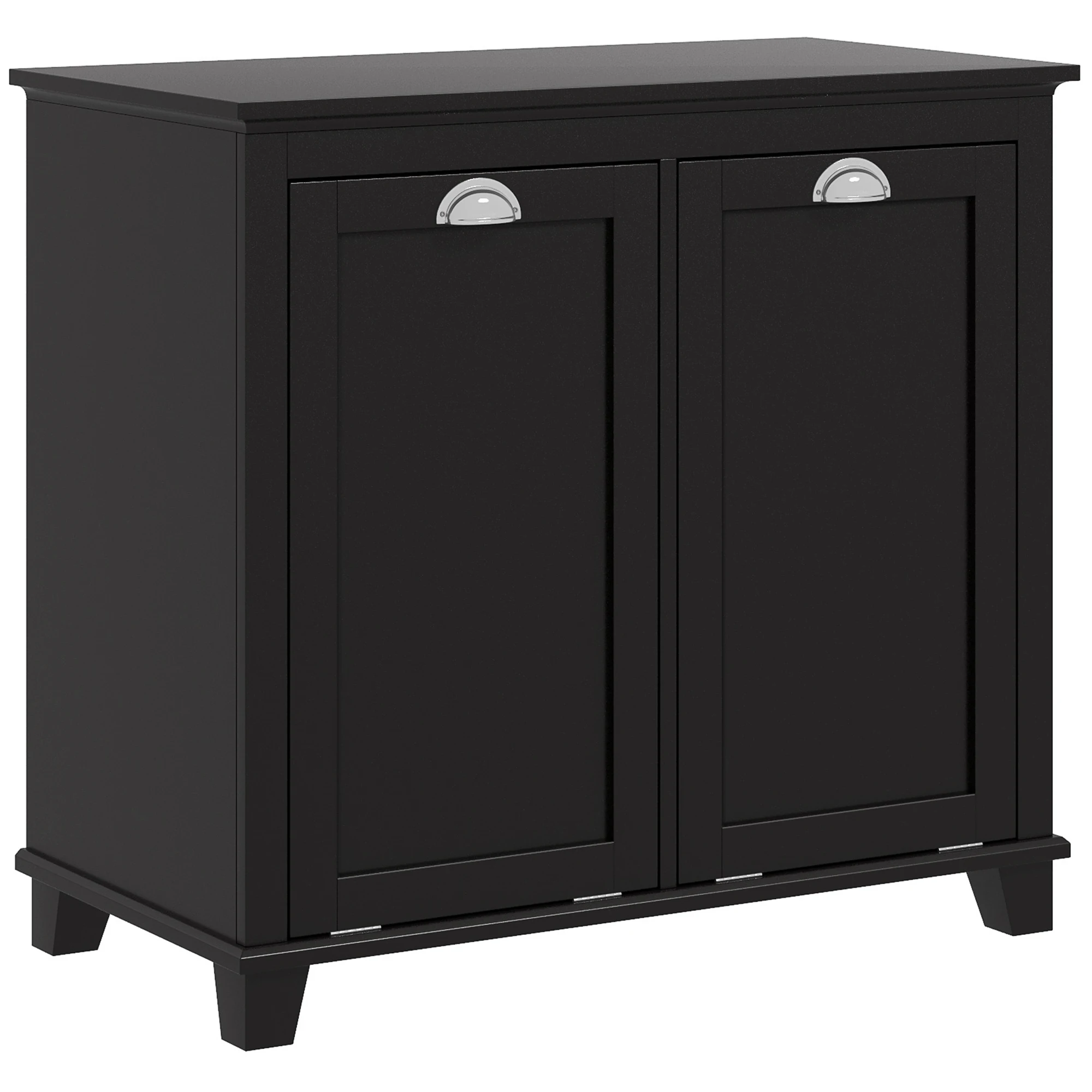 Dual Tilt out Laundry Hamper Cabinet, Bathroom Storage Cabinet with 2-Compartment Hamper, Modern Bathroom Floor Cabinet for Washroom, Black