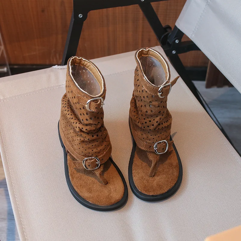 Fashion Kids Sandals Stylish Girls Children's Runway Performance Short Boots Student Outdoor Casual Pants-leg Short Tube Sandals