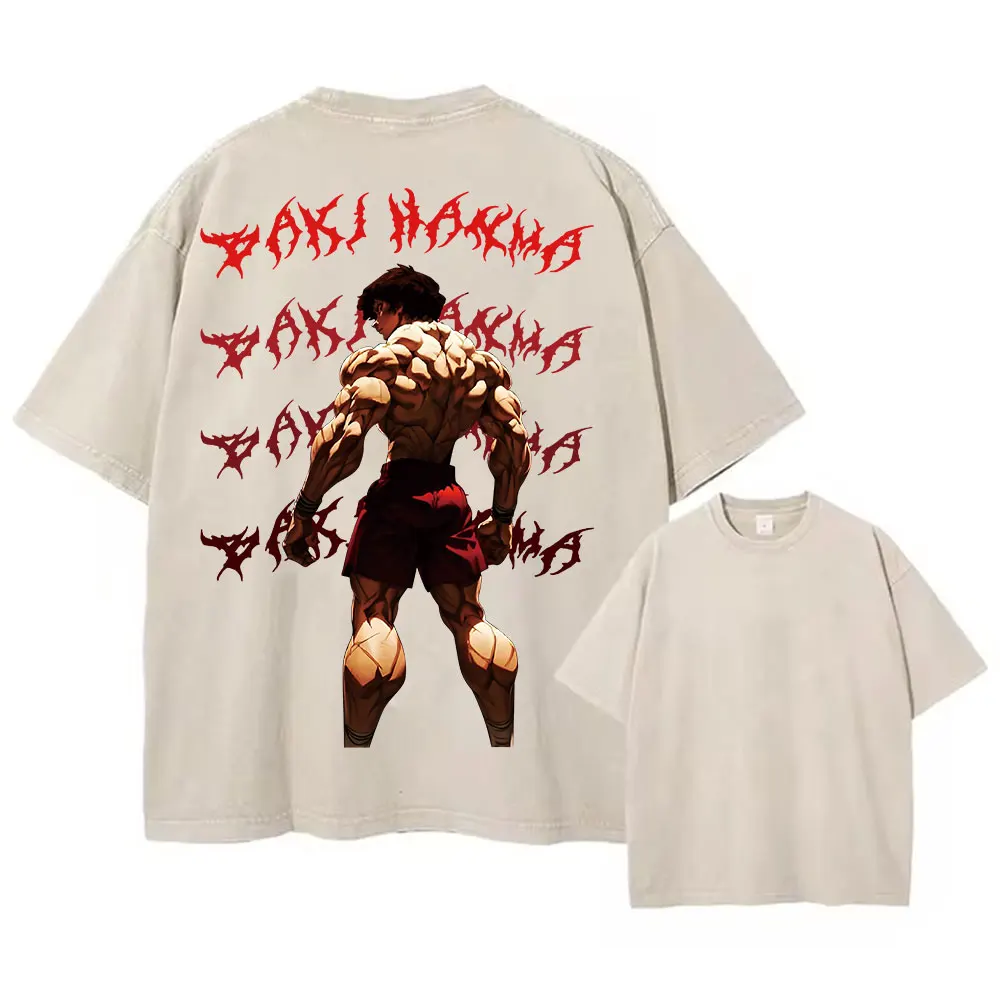 أنيمي باكي هاما مطبوعة غسلها تي شيرت الرجال 100% القطن ريترو Harajuku خمر Y2k الهيب البوب الشارع نمط تيز الصيف للجنسين #4
