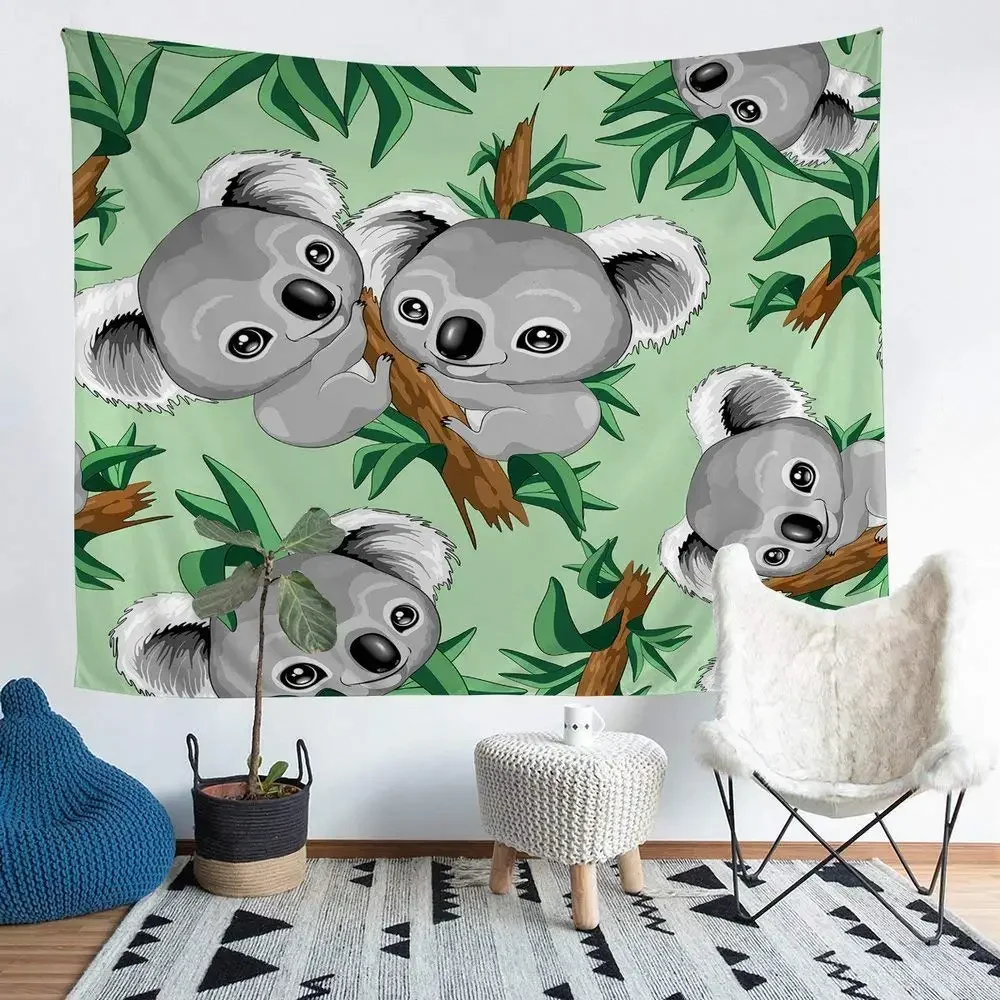 Cartoon Koala Printed Tapestry for Kids Boys Girls Bedroom Nature Cute Animal Tapestries Wall Hanging Decor for Living Room