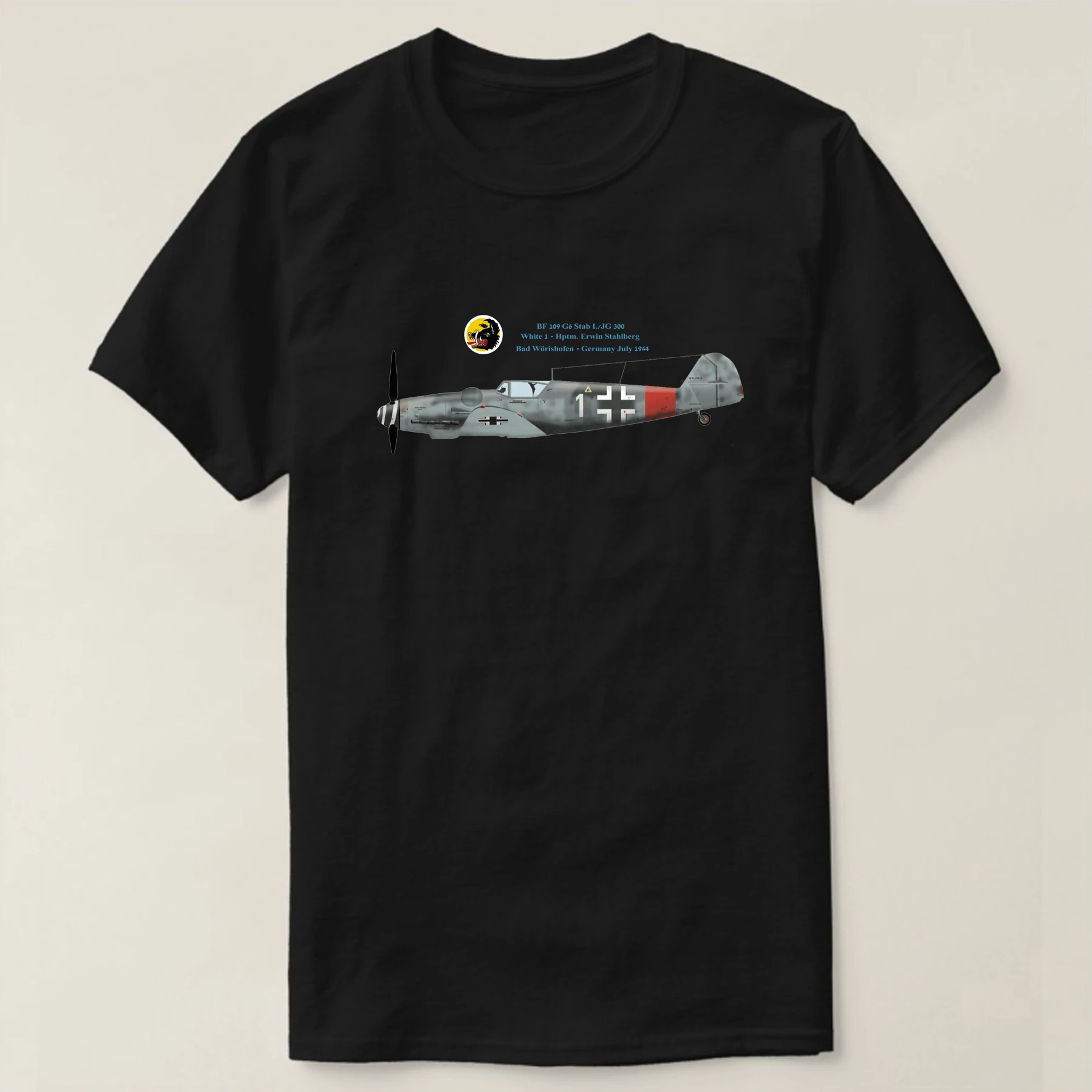 Stab I./JG 300 BF 109 G-6 Fighter T-Shirt New Short Sleeve 100% Cotton O-Neck Casual Mens T-shirt Size S-3XL