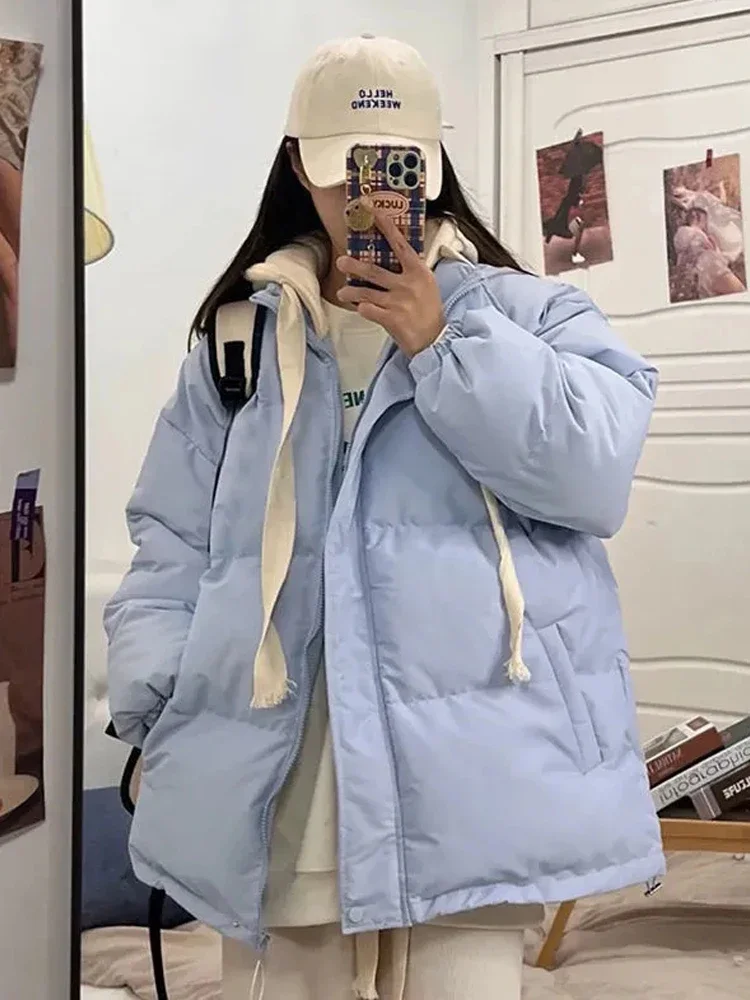Winter Short Jacket Woman Parkas 2025 Thick Warm Spliced Hooded Parka Oversized Korean Fashion Loose Cotton Padded Outerwear