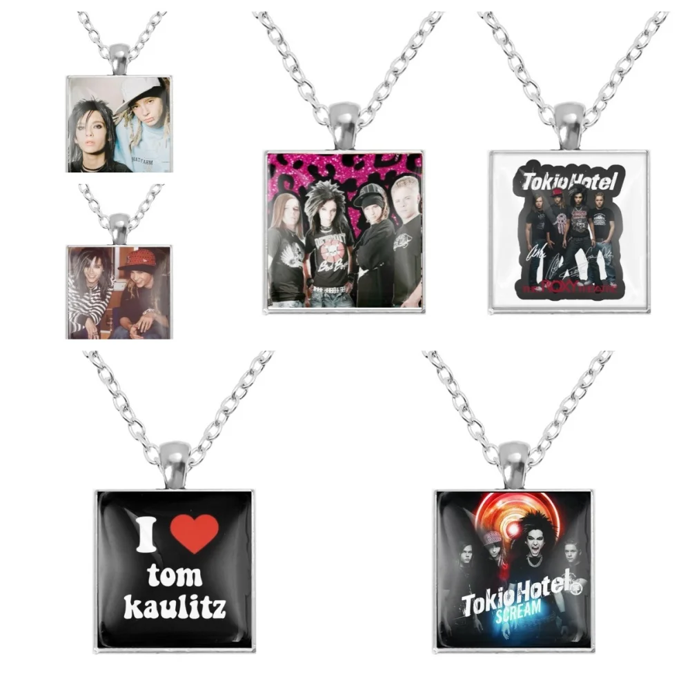 Pop Retro banda de Rock Tokio Hotel cristal forma cuadrada colgante collar Bill Kaulitz música Songer imagen joyería encanto Fans regalo