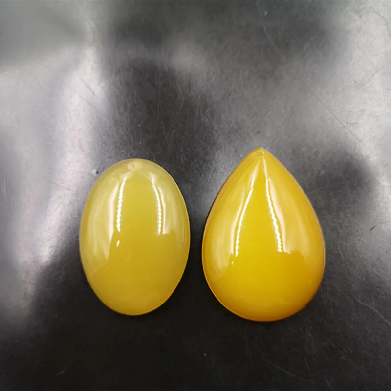 Cheap Jade Yellow Agate Water Drop Pendant Yellow Agate Egg-Shaped Pendant Elliptical Jade Pendant