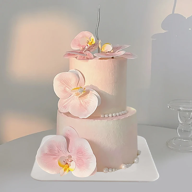 Double-layer simulated cake model, new Phalaenopsis flower Muse custom fake cake window sample photo props