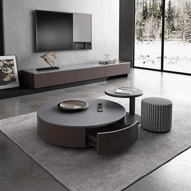 Rock Slab Round Coffee Table For Home Use Small Apartment Various Sizes Nordic Marble Extendable TV Set Stand Quelques Furniture