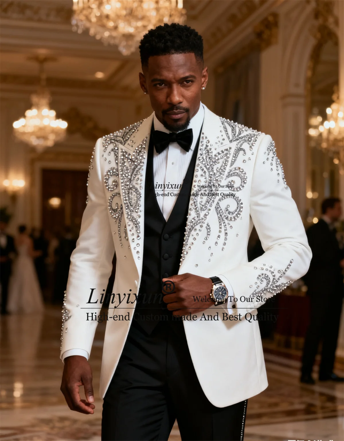 

Блестящие ювелирные украшения, мужские костюмы, комплекты из 3 предметов, смокинги для свадебной вечеринки, тонкий индивидуальный пиджак с остроконечными лацканами для жениха, Ropa Hombre