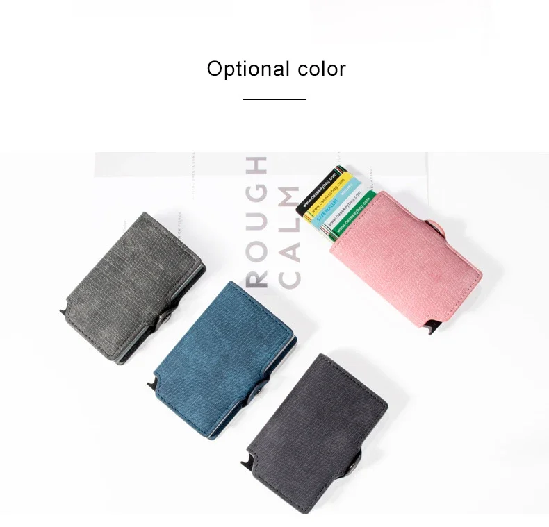Damen Rosa Geldbörse Schlankes Minimalistisches PU-Leder Automatisches Pop-Up-Portemonnaie Geldklammer RFID Aluminium Kreditkartenhalter für Frauen Männer – Detail 11