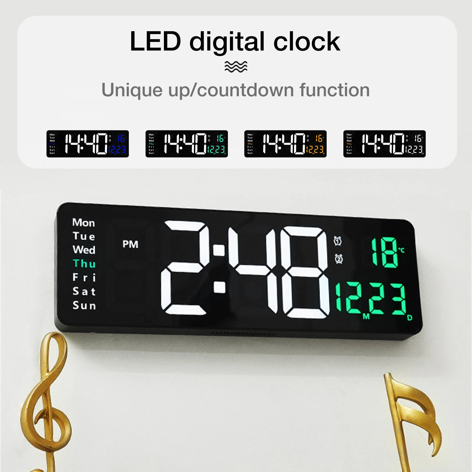 Large LED Clocks Digital Wall Clock Remote Control Temp Date Week Display Power Off Memory Table Clock Wall-mounted Dual Alarms