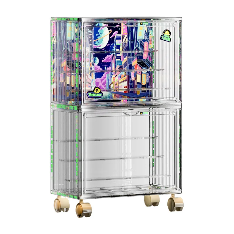 

No Punching Figure Doll Storage Rack, Blind Box Toy Transparent Display Rack with Wheels Multi-layer Blind Box Rack