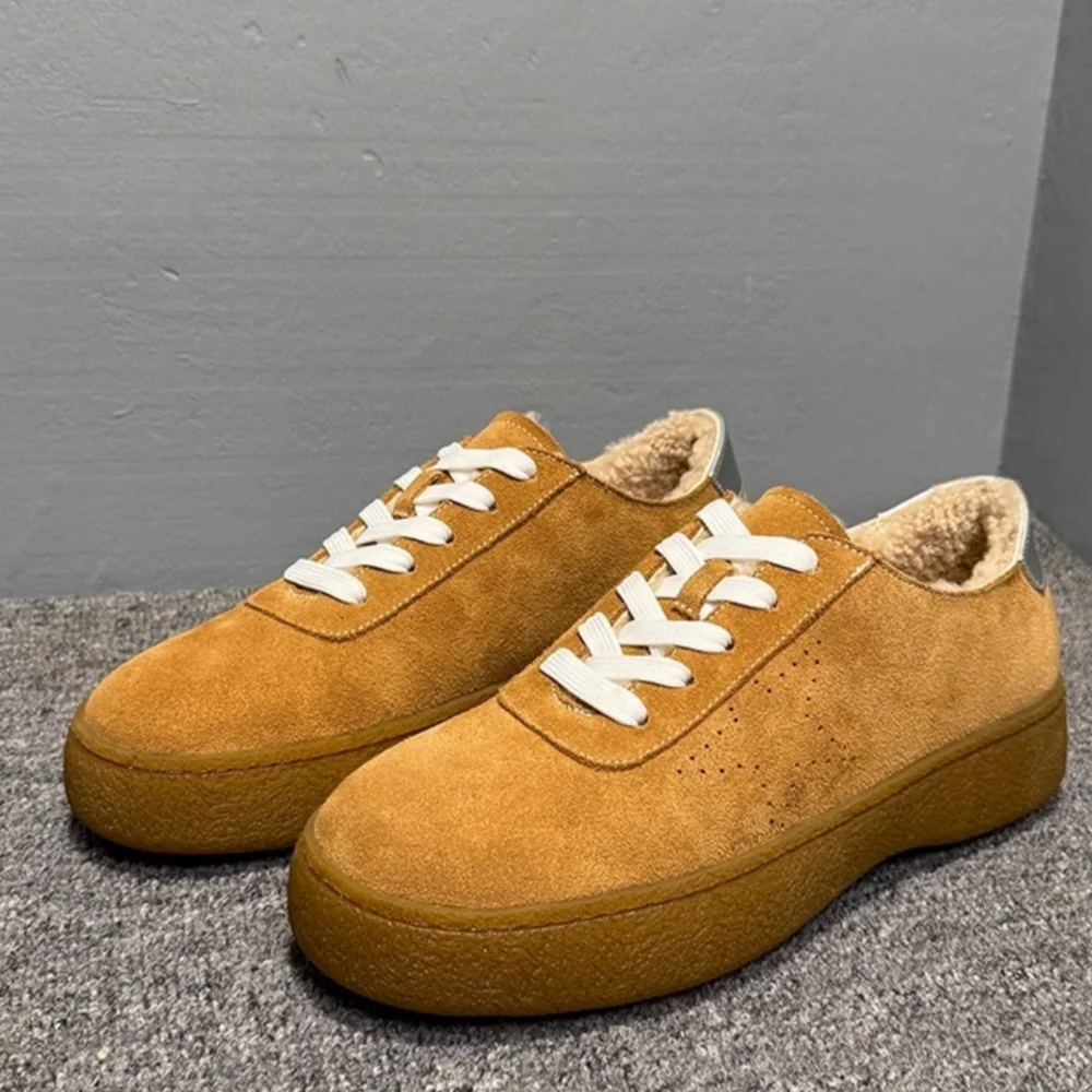 

QHCCID Winter New Style Warm Wool Casual Men's Shoes Leather Material Retro Style Comfortable Outdoor Leisure Shoes