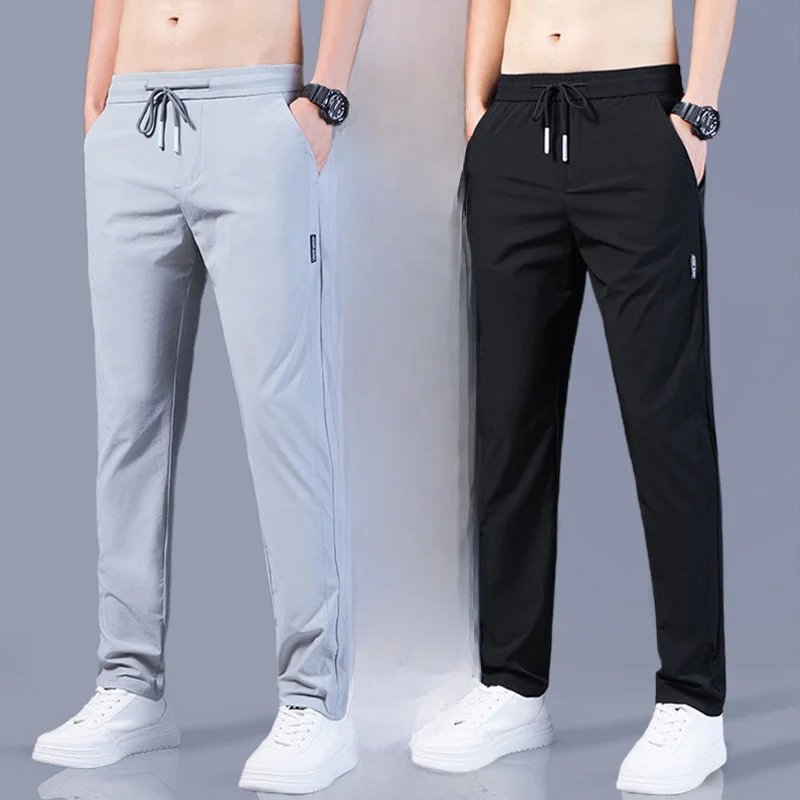 

Мужские повседневные прямые брюки, летние брюки из ледяного шелка, тонкие свободные спортивные брюки большого размера, удобные дышащие легкие брюки