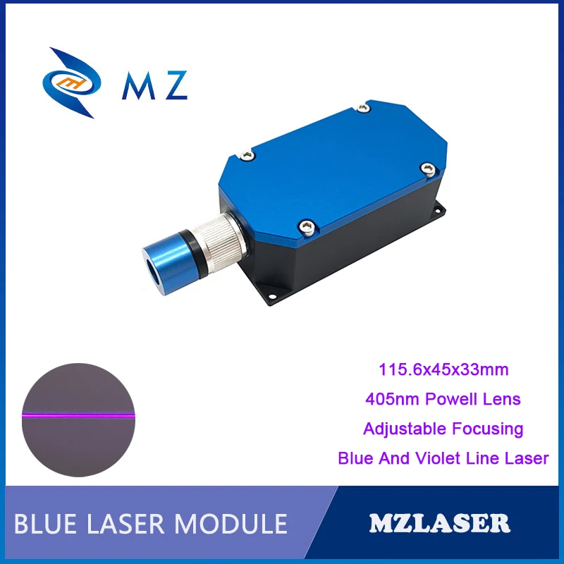 Powell Lens Blue Violet Line Laser Diode Model Hot Selling Adjustable Focusing 405nm 300mW 12V 24V Line Laser Industrial Grade