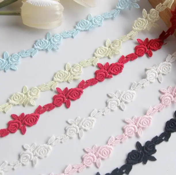 1Yard Width: 2cm （0.80 inch) Fine Lace Small Rose Embroidery Lace Fashion Laces Dress Sewing Accessories Decoration (SS-4279)