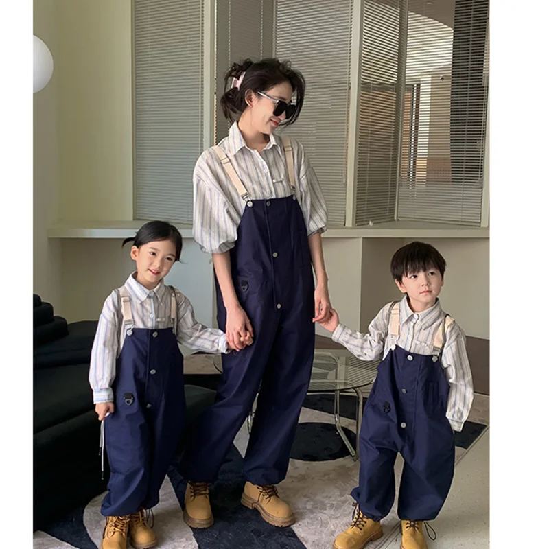 2024 Mother and Daughter Overalls Set Mom Son Matching Jumpsuit Parent Child Outfit Mommy and Children Autumn One Piece Clothing