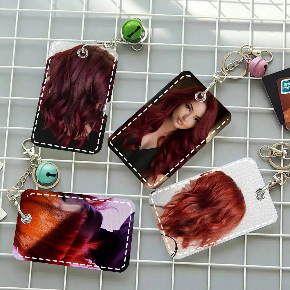 1pc H-Hair Salon Card Case Keychain Access Card Bag Key Tag Ring Leather Card Holder Key Ring Access