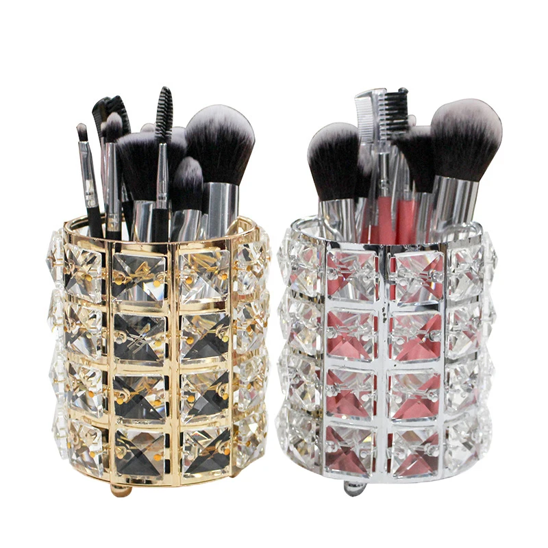 Europe Metal Makeup Brush Storage Holder Test Tube Eyebrow Pencil Organizer Bead Crystal Jar Jewelry Diamond Cosmetic Box