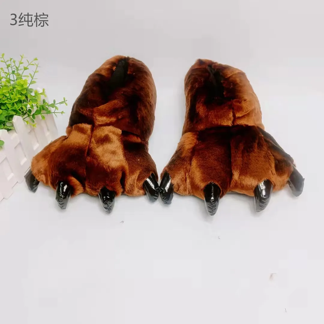 Winter Cartoon Claw Slippers Funny Parent-child Home Cotton Slippers Warm Plush Animals Paw Shoes Men Women Furry Floor Shoes