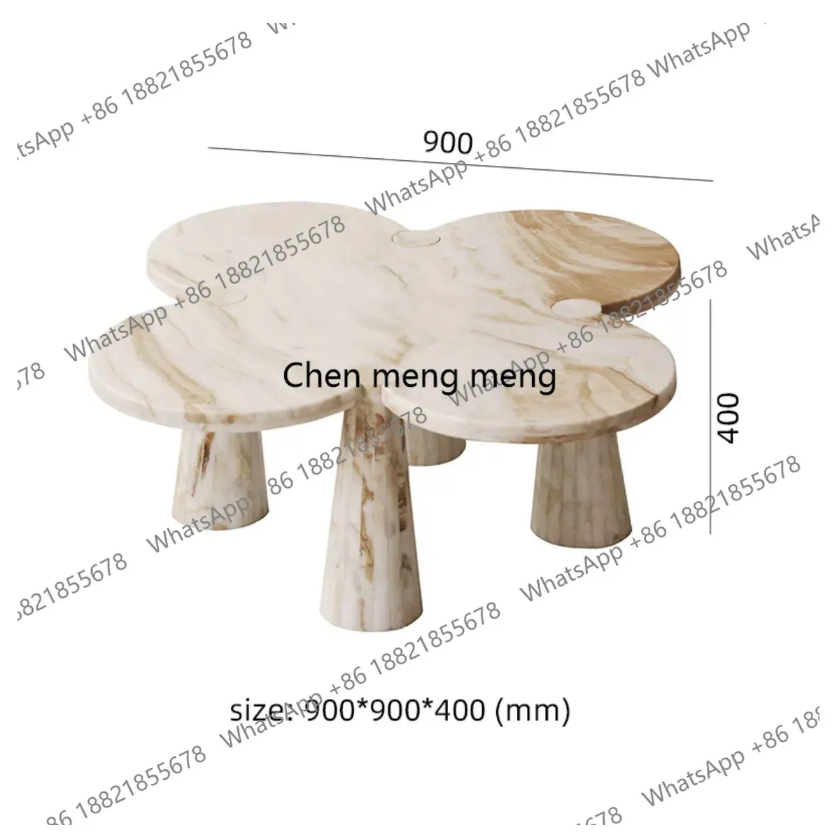 M138Pink Crystal Clover Side Table, French Modern Marble Coffee Table, Artistic Living Room End Table, Easy Clean&Durable
