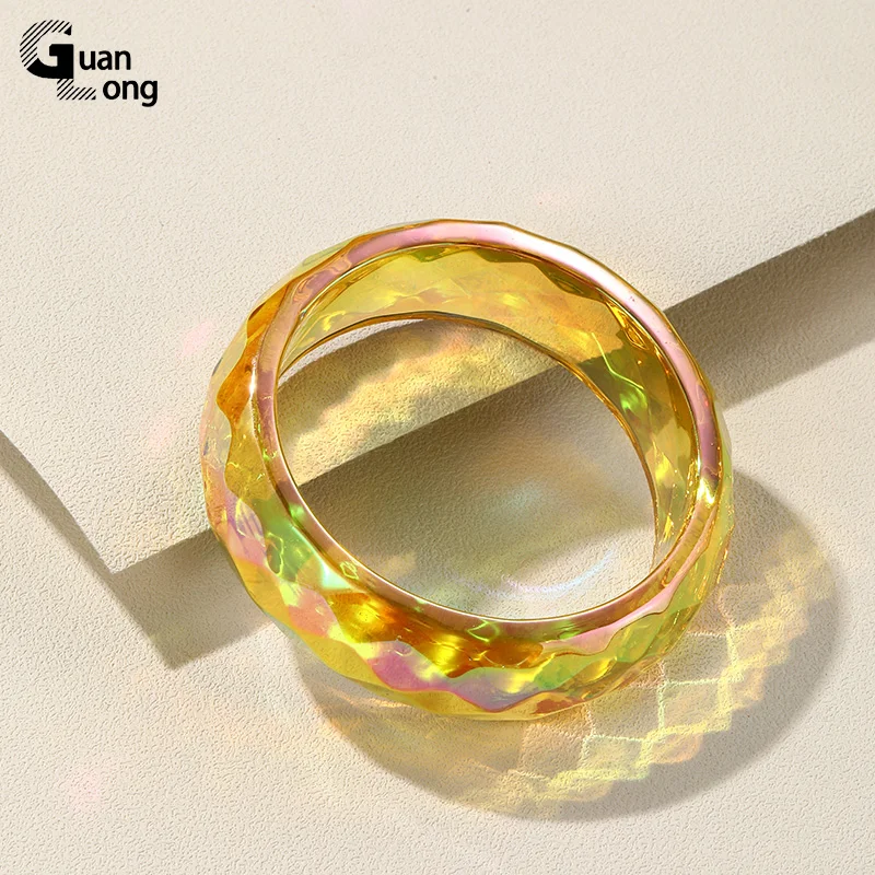 GuanLong Trendy Colorful Wide Geometric Cuff Bangle Bracelets for Women Korean Round Acrylic Bangles Charms Vintage Jewelry Gift