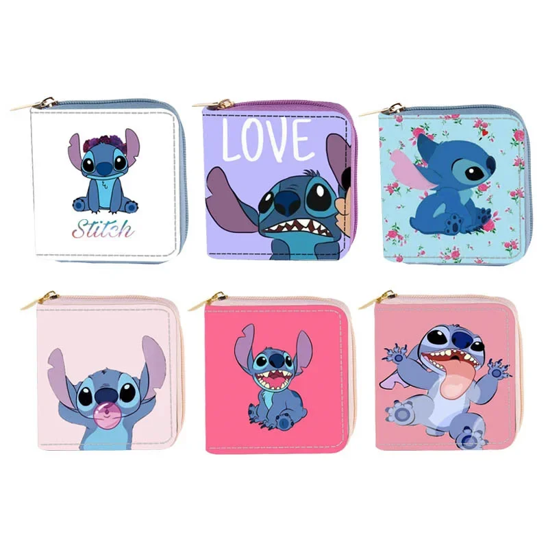 

Disney Kawaii Cartoon Stitch Pouch Anime Character Stich Wallet PU Bags Short Zipper Clutch Customize Print Girls Birthday Gifts