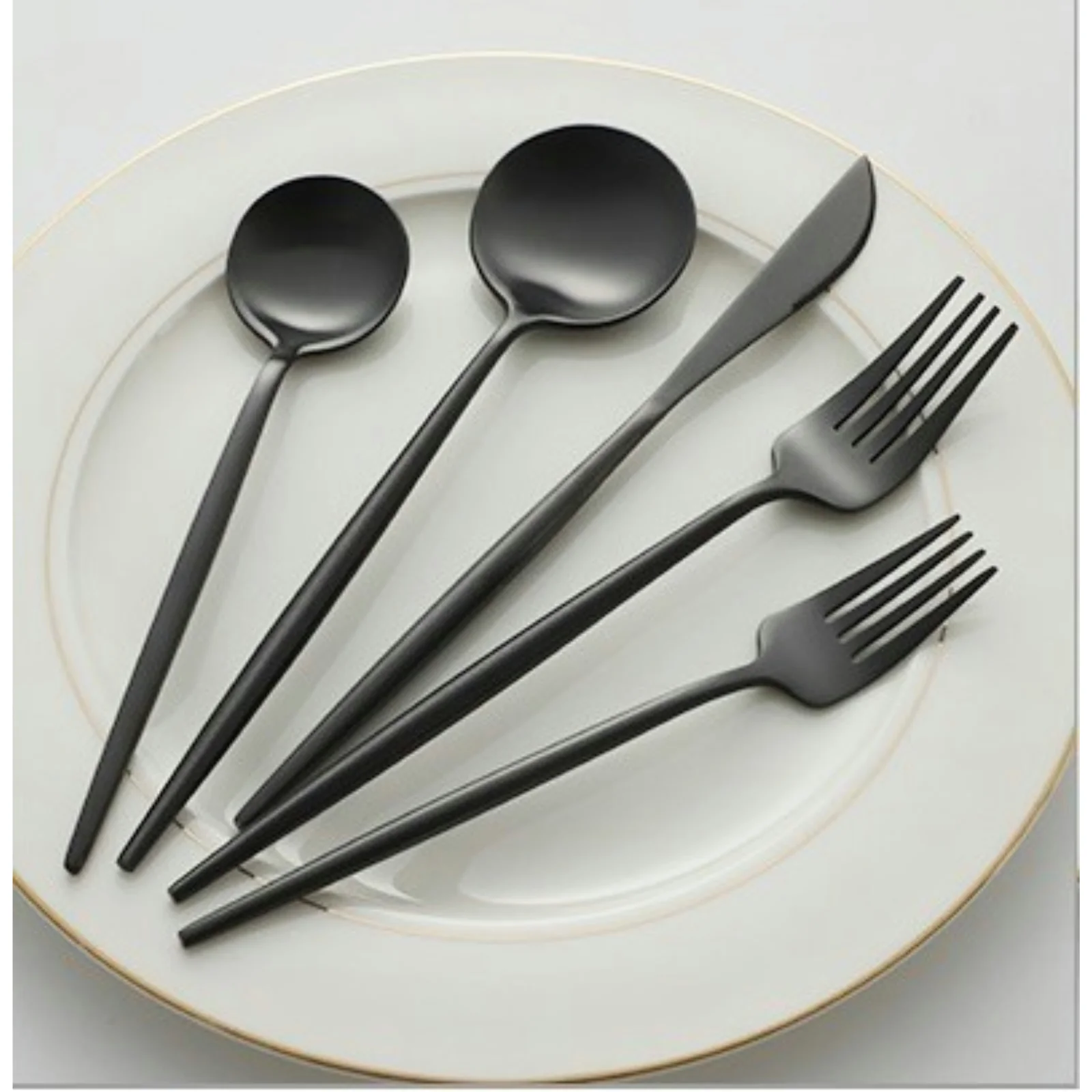 A · HOUSEWARE 20-Piece Portuguese Black Silverware Set for 4 Stainless Steel Flatware Forks Spoons Knives Cutlery Eating Utensil