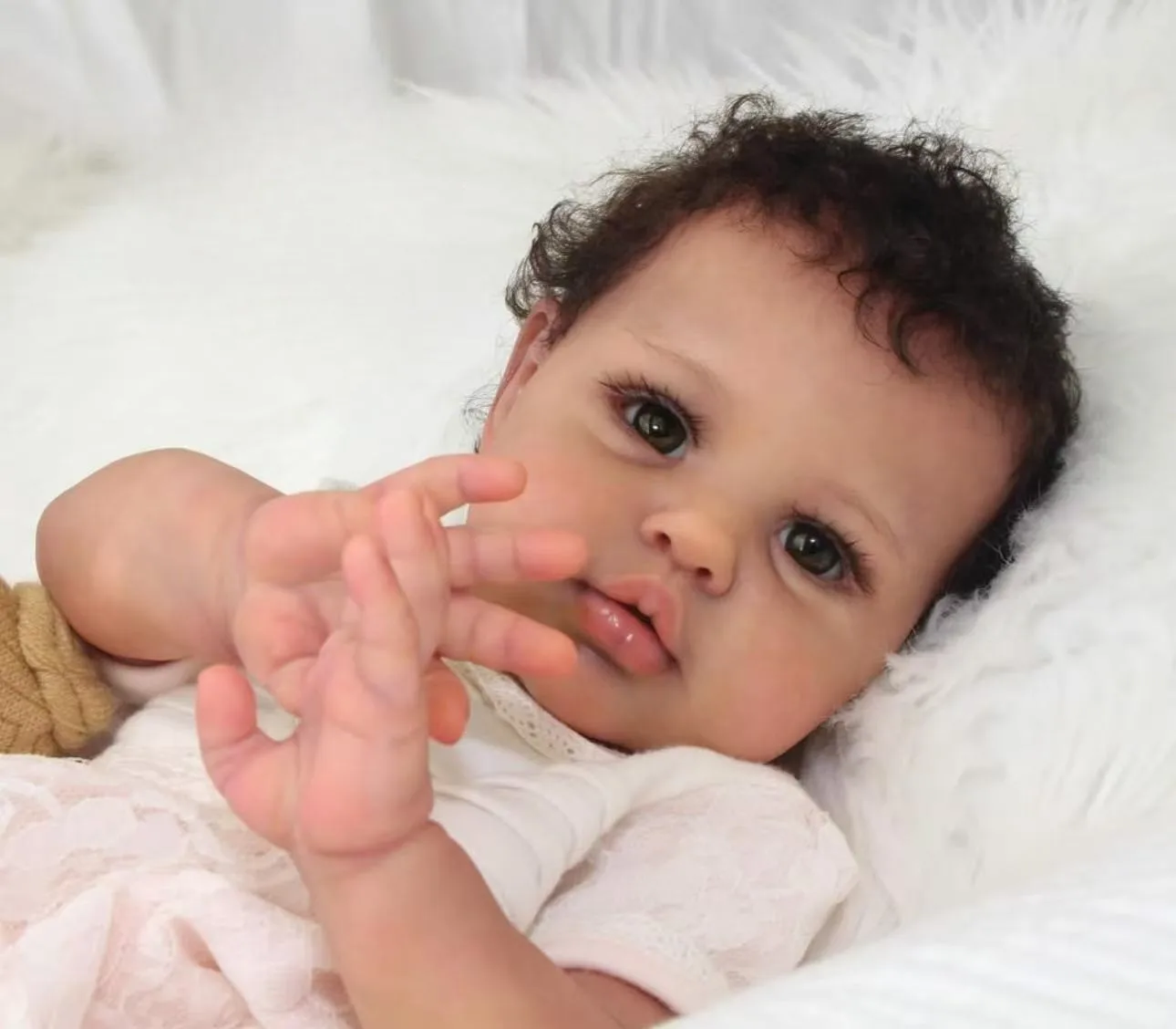 19in Light Tanned Skin Tone Fully Assembled Cute Reborn Baby Doll Toddler Rooted Soft Hair DIY Toy Gift
