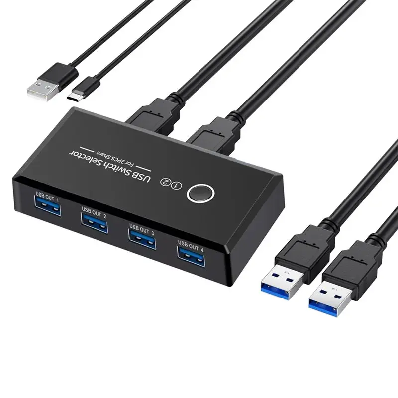A42Z-USB 3.0 One-Button Switch Selector For 2 Computers Share 1 Keybord/Mouse/Printer/USB Flash Disk Drive(4 USB Devices)