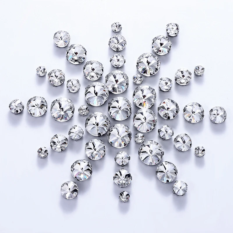 QIAO Mehrfachform Gemischte Größen Glas-Aufnähstränen Flache Rückseite Klare Kristallsteine für Hochzeitskleid-Accessoires – Detail 6