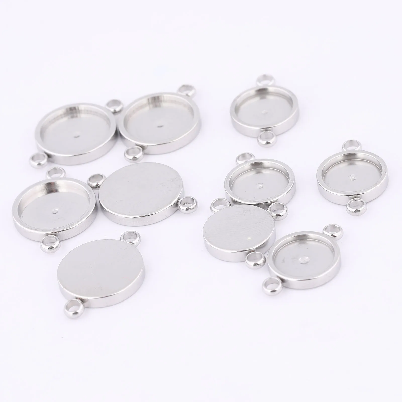 20pcs Stainless Steel Round 8mm 10mm Cabochon Connector Setting Trays Diy Earrings Bracelets Bezel Blanks For Jewelry Making image 2
