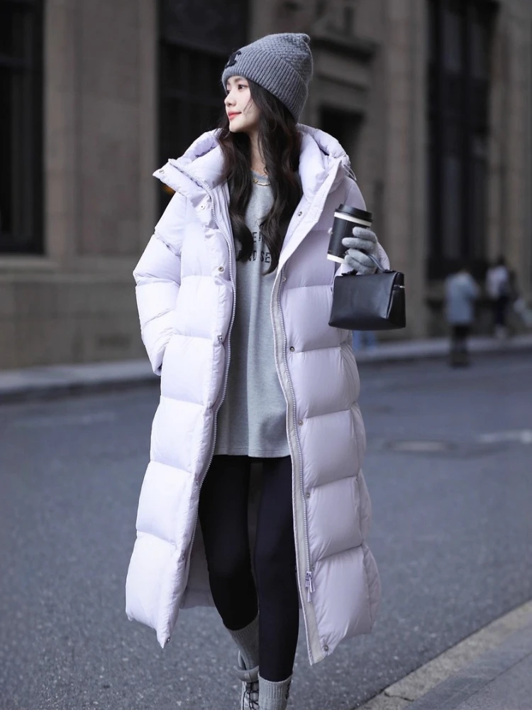 

Long Puffer Coat Winter Warm Hooded Loose High-Quality Thick Wear Women Down Jacket 2025New Casual Solid Color Duck Downs Parkas