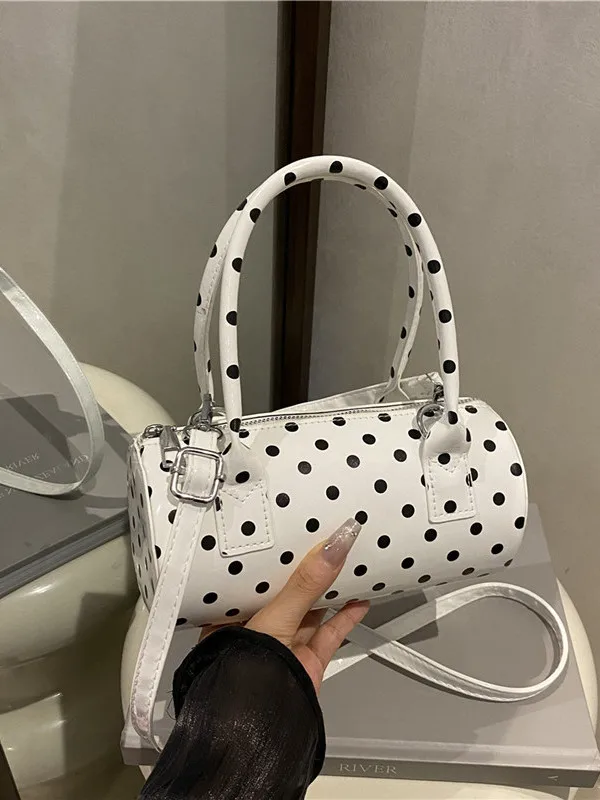 Fashionable Polka Dot round Tube Commuter Bag Women's Shoulder Crossbody Bag Korean Style Early Autumn New Arrival