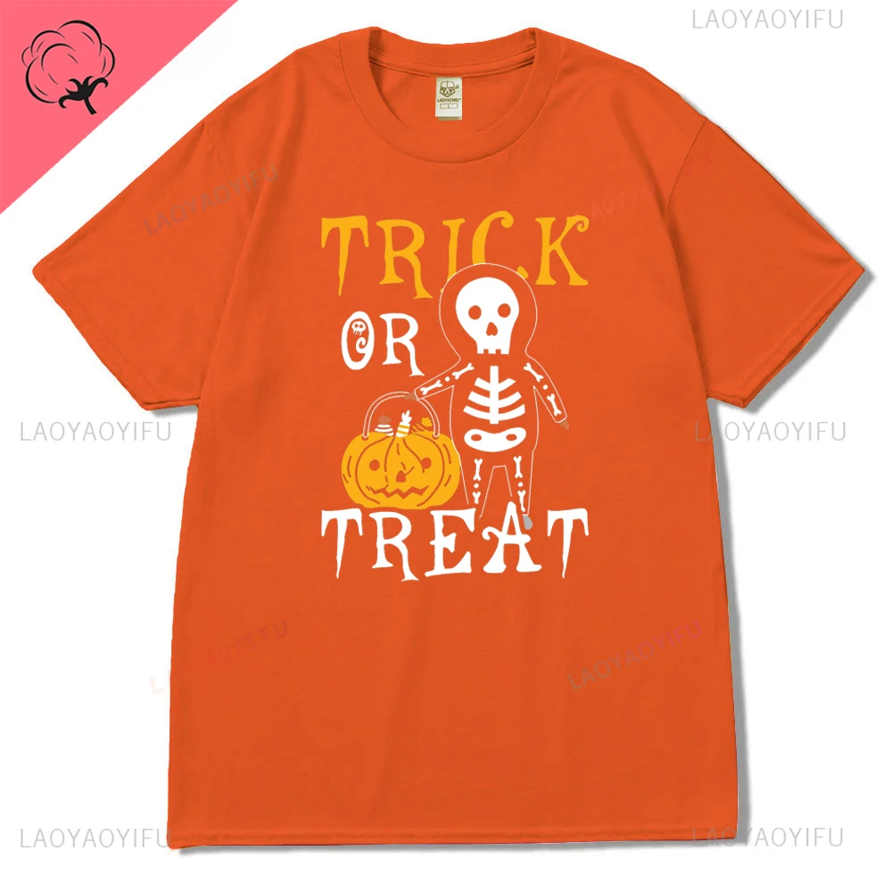 Trick or Treat Cute Skull Graphics Hallowmas Cotton T Shirt Fashion Streetwear Short Sleeve Man Tshirt Hipster Breathe Tees