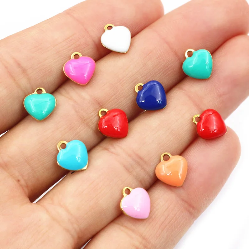 20pcs Stainless Steel Heart Enamel Charms Pendant for DIY Jewelry Making Accessories Findings Ocean Necklace Earrings Random
