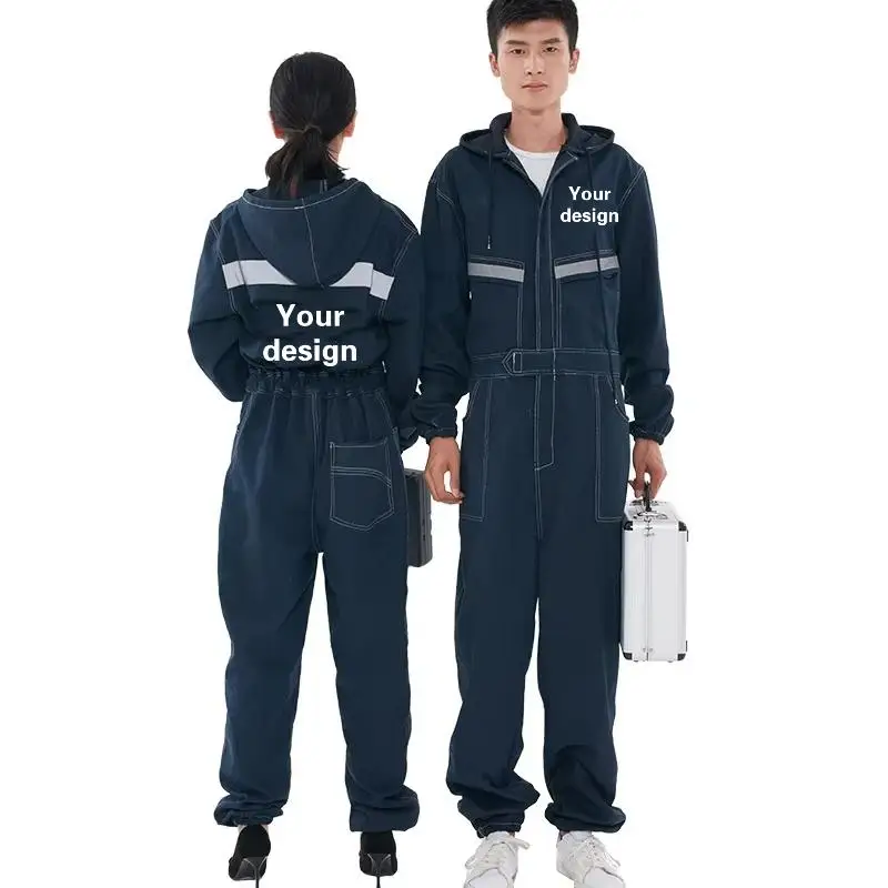 Men‘s Long Sleeved Jumpsuit Coverall Suit Reflective Stripes Printed Logo Workshop Work Clothes Welding Painting Worker Cowboy