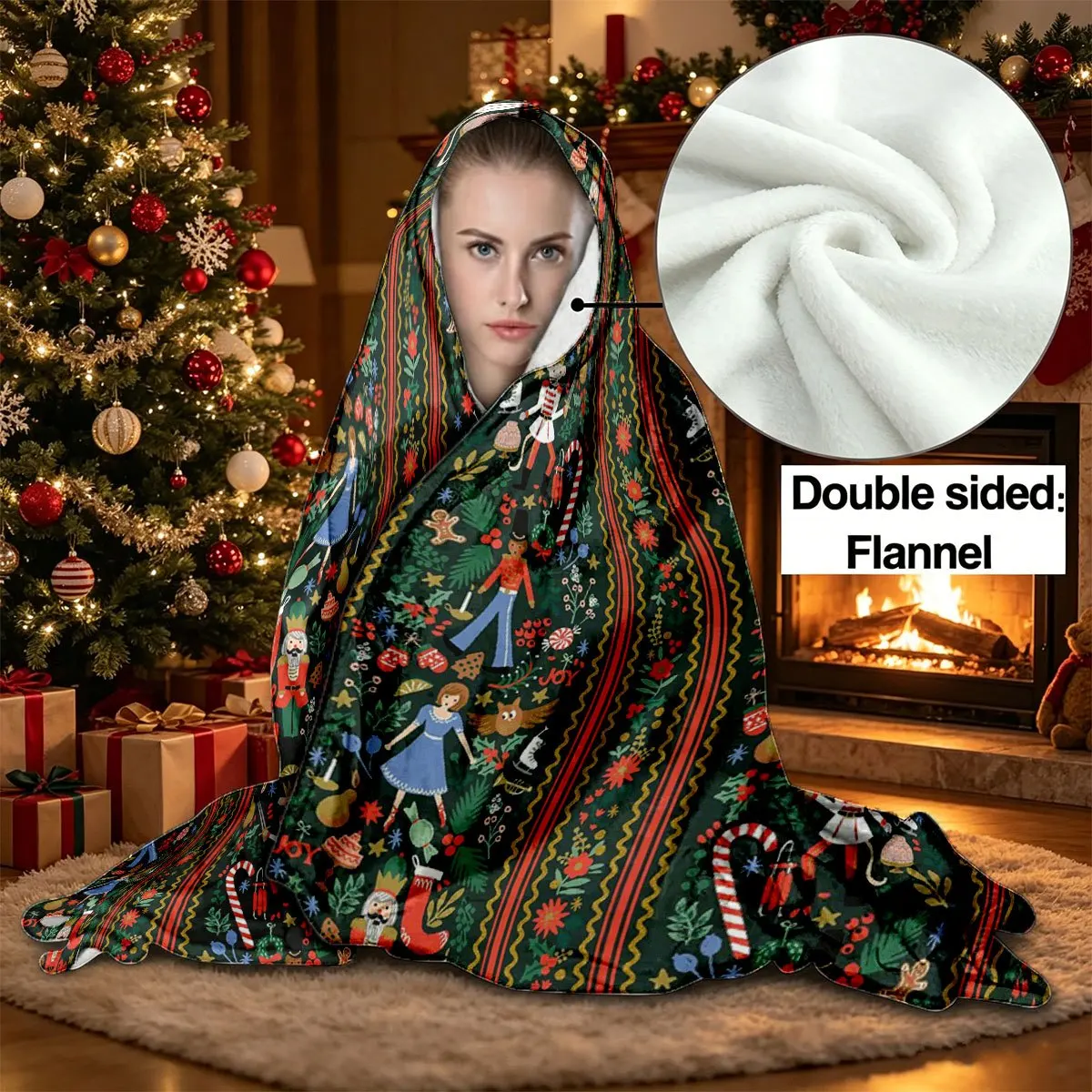 Nutcracker Tale Theme Fleece Hooded Blanket, Wearable Blanket, Halloween Costume Blanket, Christmas Home Blanket