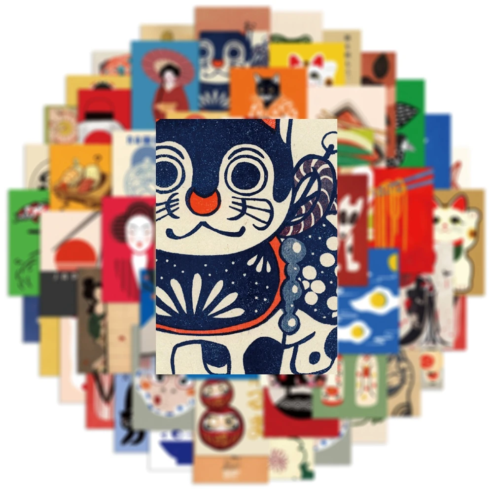 Autocollants Vintage classiques de Style japonais, étiquette de Culture japonaise pour téléphone, ordinateur portable, valise, carnet de notes, en PVC, 50 pièces/paquet