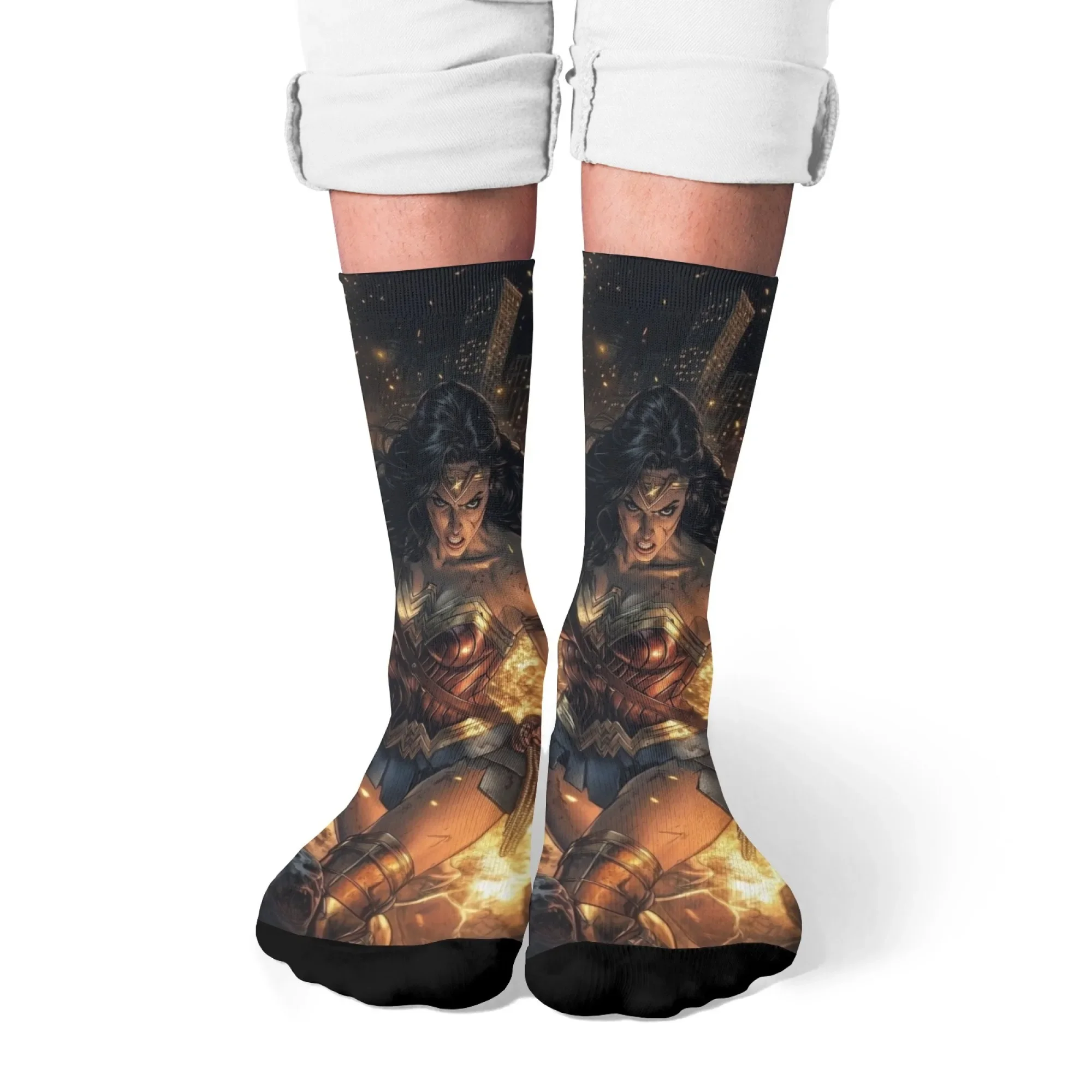 Retro Anime Justice Heroine Fun Socks Novelty Hip Hop Harajuku Compression Socks Unisex Casual Comfortable Sports Socks Gift