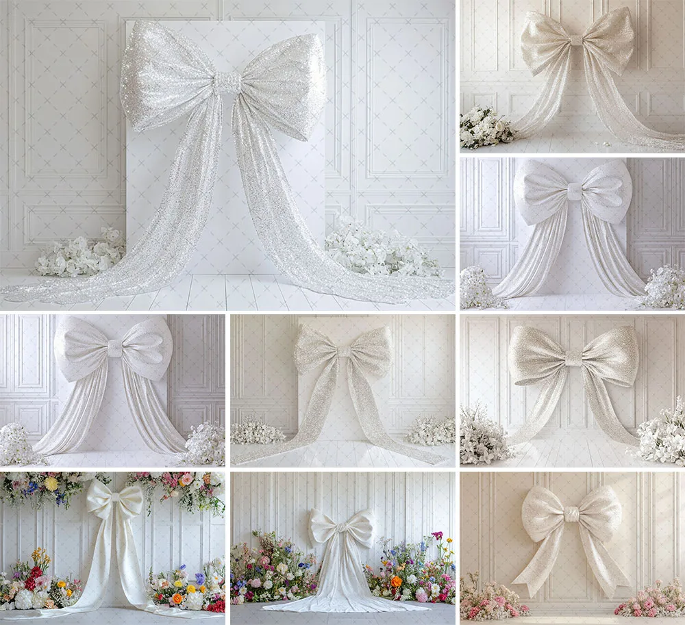 Mehofond Photography Background White Room Bow Floral Girl Birthday Party Maternity Wedding Portrait Decor Backdrop Photo Studio