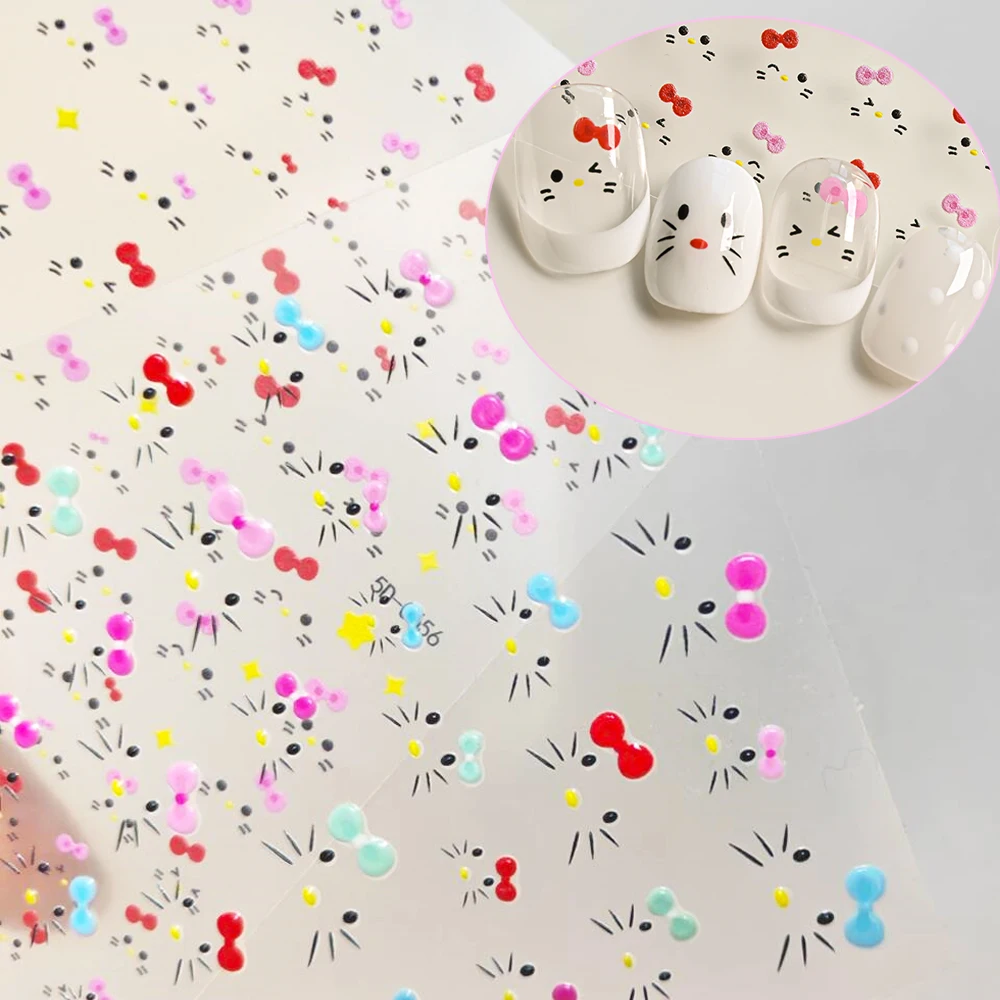 2 قطعة جديد 5D القوس مرحبا كيتي الوجه مسمار ملصقات مجموعة لطيف ملون Bowknot الكرتون KT القط الكم مسمار الشارات DIY بها بنفسك الشتاء ديكور