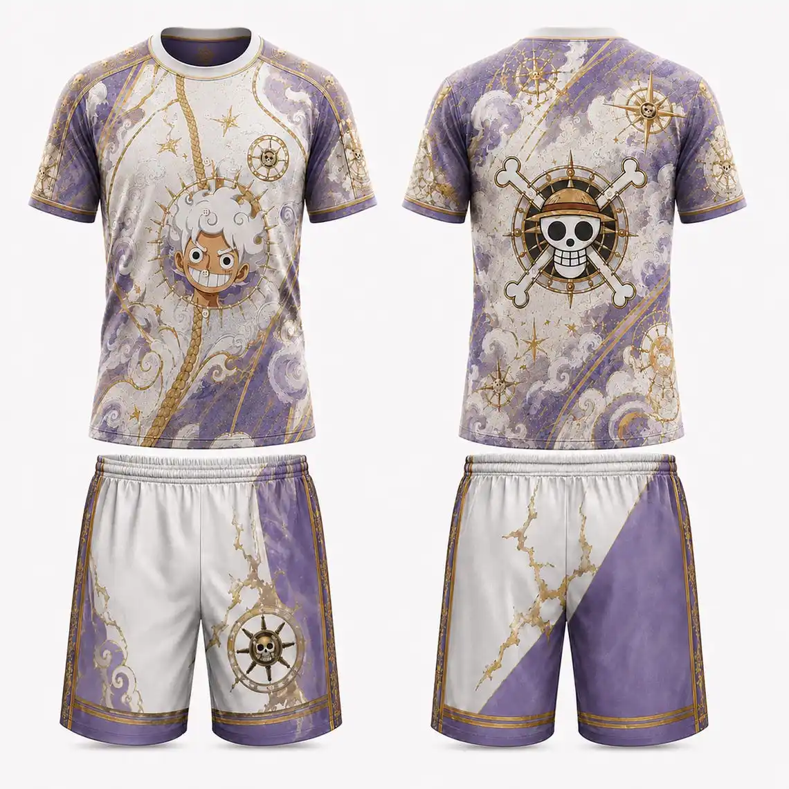 Herbstliche Limitierte Auflage ONE PIECE Luffy Eltern-Kind T-Shirt-Shorts-Set für Erwachsene/Kinder, atmungsaktiv, schnelltrocknend, Cartoon-Freizeitset – Detail 5